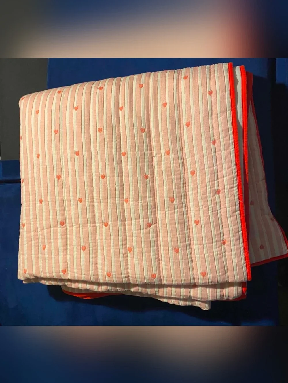 Pillowfort Pink Quilted Heart Stripe Bedspread with Red Trim